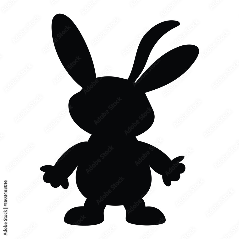 Poster whimsical silhouette of a standing bunny rabbit with long ears depicted against a plain white backgr