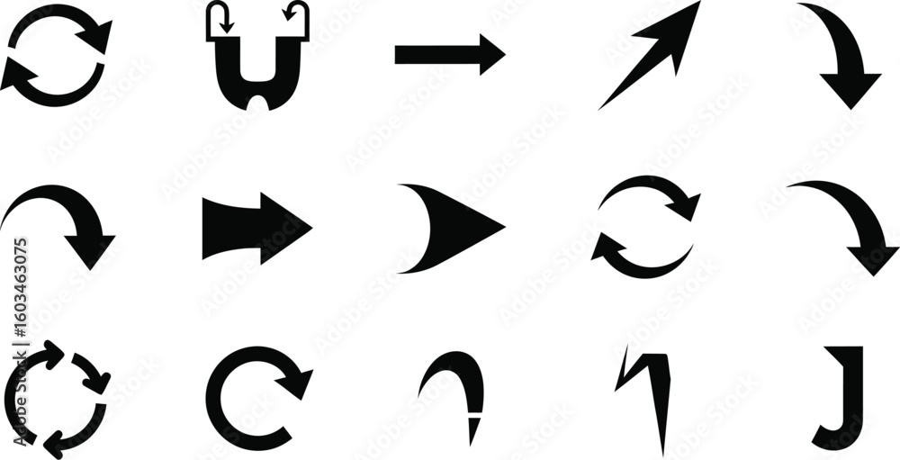 Aufkleber vector art of a set of sleek and modern black arrow icons isolated on white background, representing