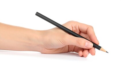 A hand holding a black pencil