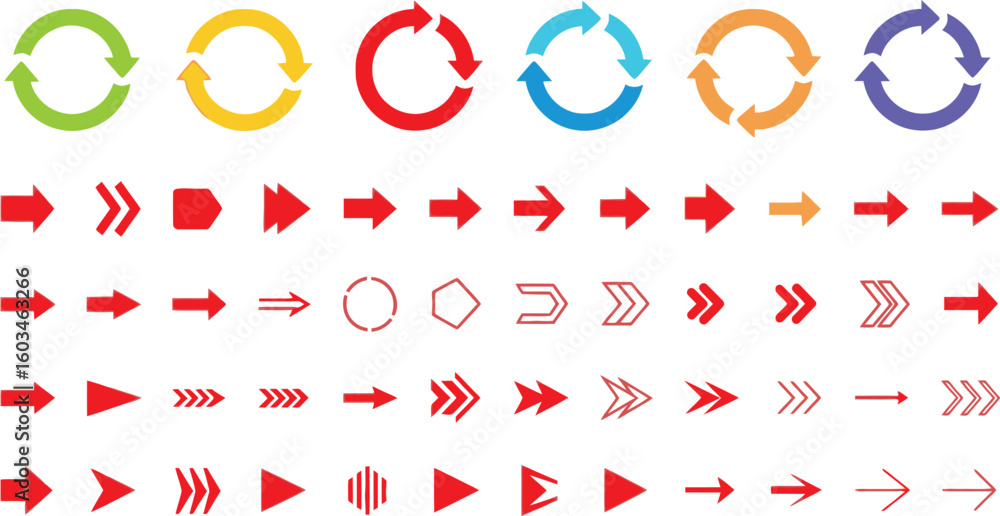 Poster vector art of a vibrant collection of colorful arrow vectors isolated on white background, ideal for