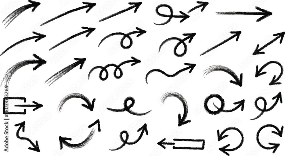 Aufkleber vector art of a set of handdrawn arrow vectors isolated on white background, featuring sketch and sc