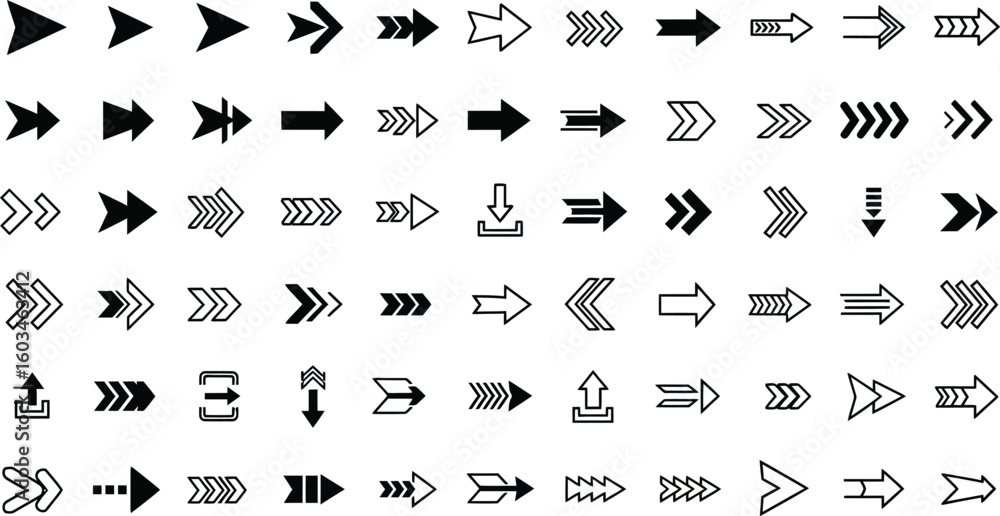 Aufkleber vector art of a diverse set of arrow icons isolated on white background, representing direction, nav