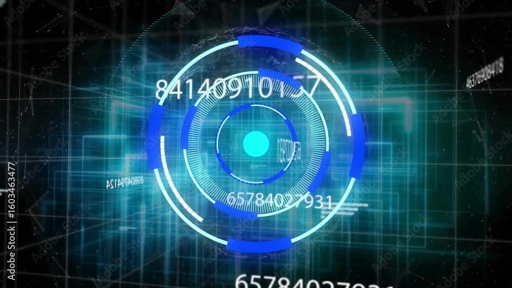Poster wireframe grid emerging starting hub animating rings spinning ticks updating numbers showing trends