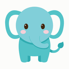 Cute cartoon baby elephant animal vector icon on white background.