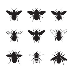 vector illustration of bumble bee silhouette set, Black & White silhouette set