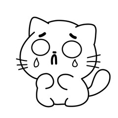Vector illustration of a sad crying cat cartoon sketch, cat icon, cat sticker, great as logo and design.