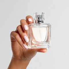A woman holding a bottle of perfume
