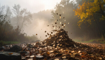 Stack of Coins Collapsing Like a Tower. Economy Concept. Generated Image