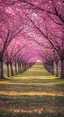 Naklejka premium Pink blossom tree avenue