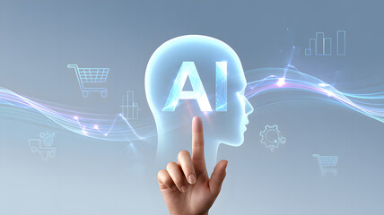 Empowering AI solutions with a touch, visualizing artificial intelligence impact on business, offering modern technology innovation in data science, machine learning