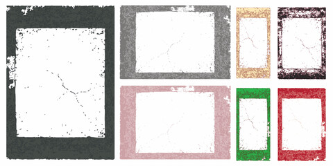 set of custom brush strokes created from real paint brushes. Grunge frame border texture on isolate background. Old grunge frame with dust texture. Texture black frame old grunge square frame.