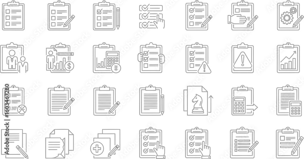 Poster vector art of a set of clipboard and checklist icons isolated on white background represents tasks, 