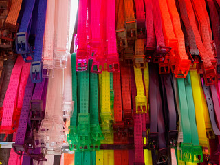 Plastic soft waist belt in assorted colours such as red, green, white and purple.