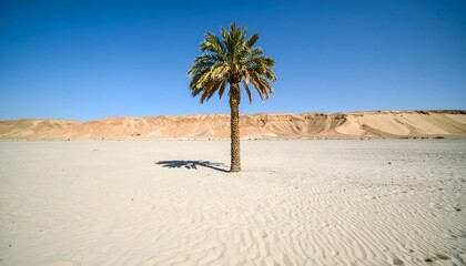 Lone palm tree in desert landscape sand