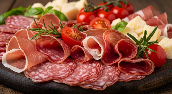 Assorted Italian Deli Selection with Cured Meats, Cheese, and Tomatoes