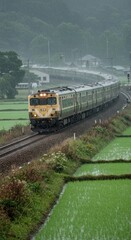 Obraz premium Rainy day train in rural Japan