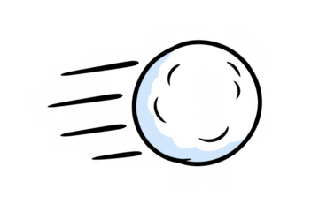 Cartoon snowball soaring dynamically, winter theme graphics with transparent png background, isolated projectile