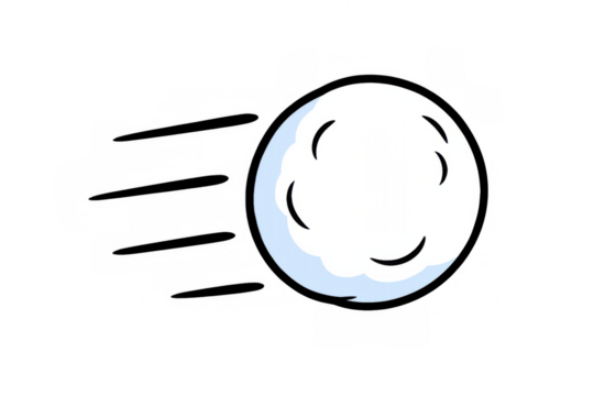 Cartoon snowball soaring dynamically, winter theme graphics with transparent png background, isolated projectile