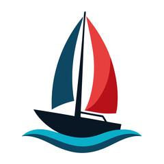 Colorful racing sailboat vector icon on white background.