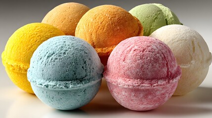 Colorful bath bombs arranged in a cluster.