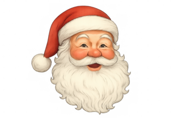 Santa claus face smiling on a transparent background, perfect for christmas greetings and festive designs