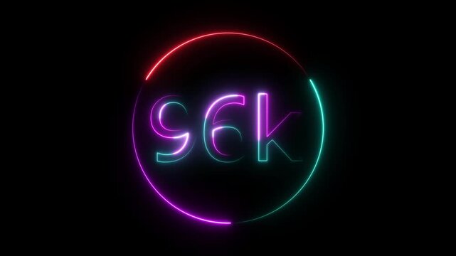 Glowing neon 96K text animation on black background. Celebration neon circle and number 96K with black color Background Loop Animation. Glowing neon line 96k Ultra HD icon isolated.