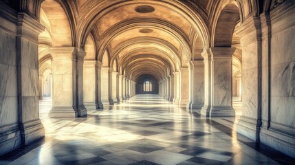Majestic Marble Colonnade: Sunlit Grandeur of an Architectural Masterpiece