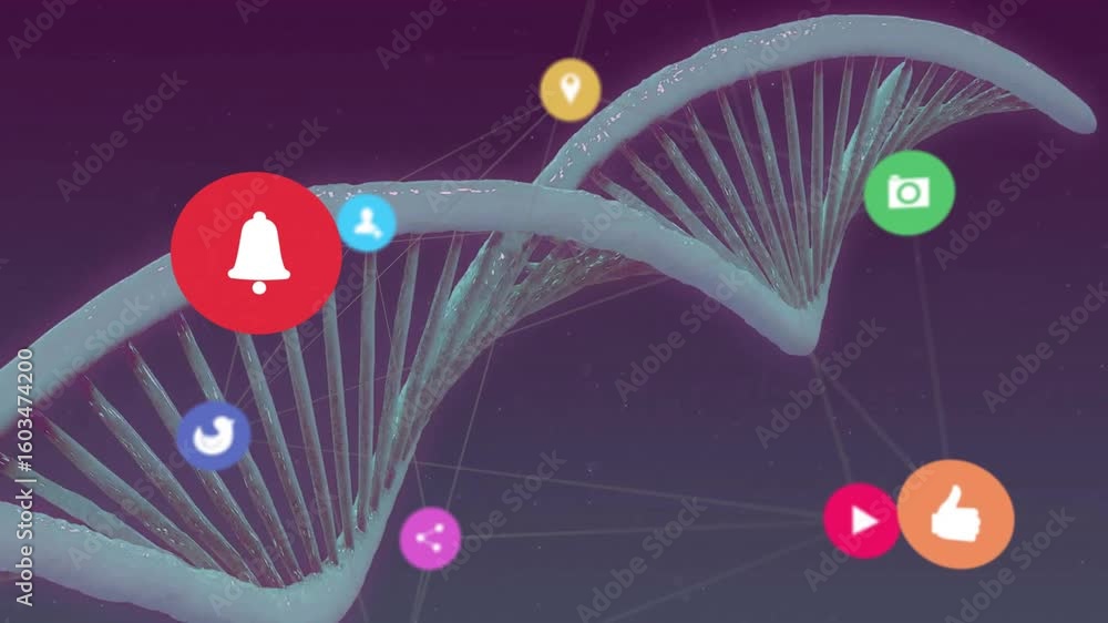 Poster helix rotation initiating mesh emergence with social icons popping and shifting along data links