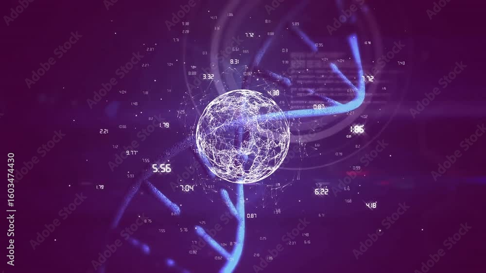 Poster frame-one starting wireframe sphere pulsing with numeric values drifting to indicate live data flow