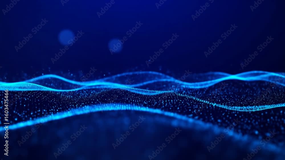 Poster abstract blue particle waves background