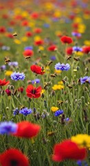 Vibrant flower field with bees
