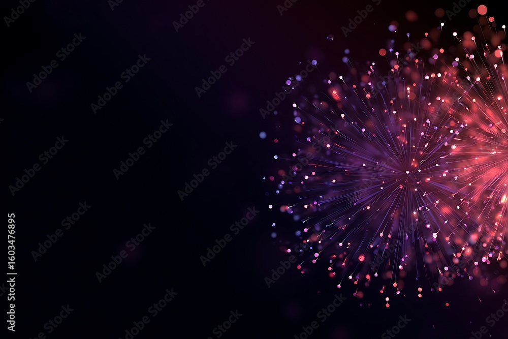 Poster explosion of vibrant particles with a dark background creating a beautiful celebratory display of li