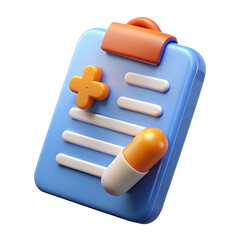 3d render of a medical clipboard with a pill and cross symbol