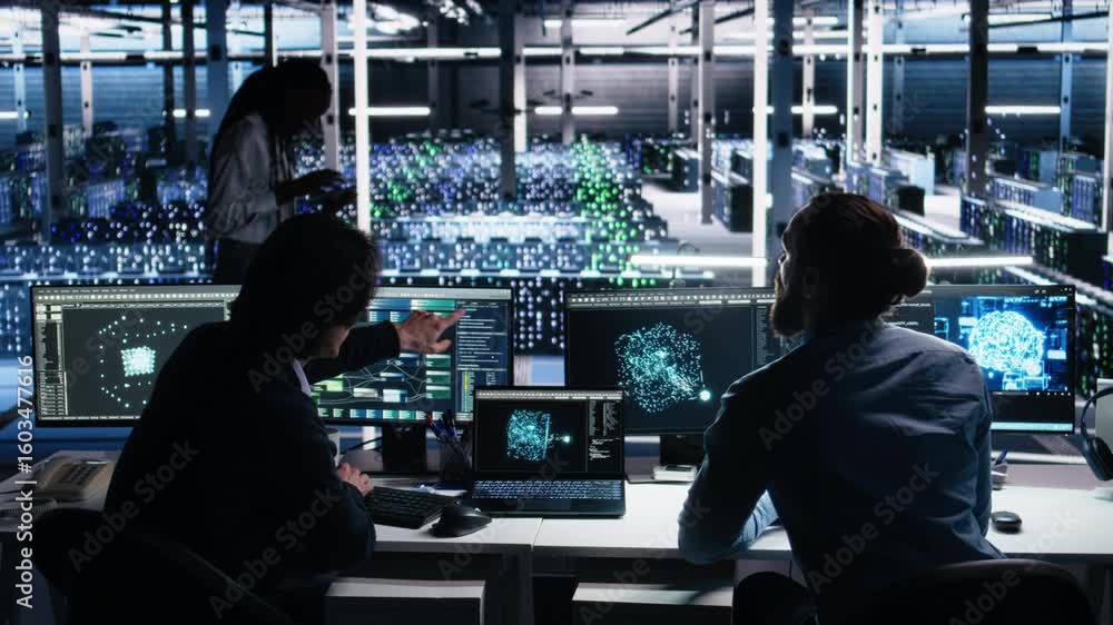 Aufkleber senior programmer and coworker in data center coding with generative ai assistance. teamworking coll