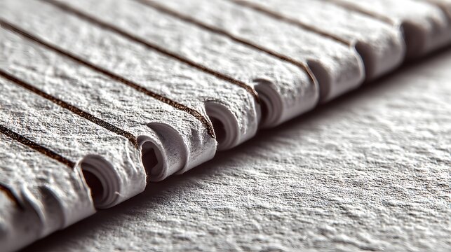 Close-up view of folded white textured fabric with parallel lines.
