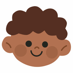 Dark-skinned boy with curly hair and a happy face in cute cartoon style. Suitable for inclusive educational content and diversity-themed designs.