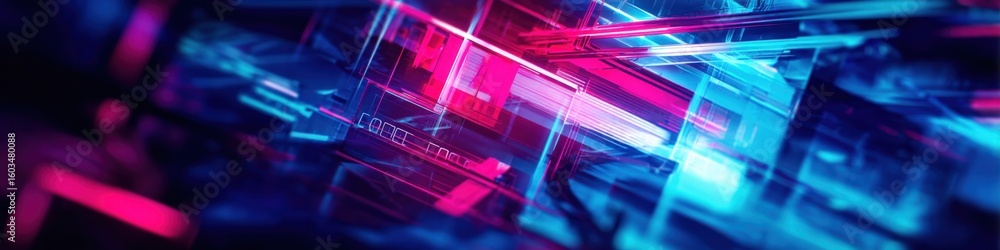 Aufkleber futuristic digital data flow with glowing vibrant neon lines and abstract cyber network technology b