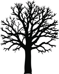 Obraz premium Leafless Bare Tree Silhouette with Twisted Branches, Gothic Vector Art
