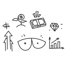 eye and business opportunity icon in doodle sketch cartoon