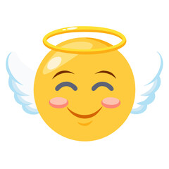 Charming angel emoji with golden halo and white wings conveying innocence, goodness, and a heavenly feel perfect for expressing positive emotions.