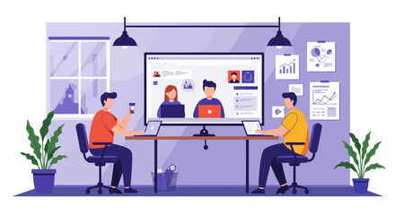 Illustration of People in a Video Conference Meeting.