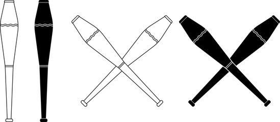 crossed juggling clubs icon set