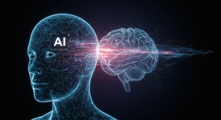 AI Brain Interface with Glowing Neural Network – Futuristic Head Side View 4