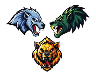 Jungle Beast Heads Esports Mascot Logo Set. High-Impact Vector Illustrations for Predator Branding