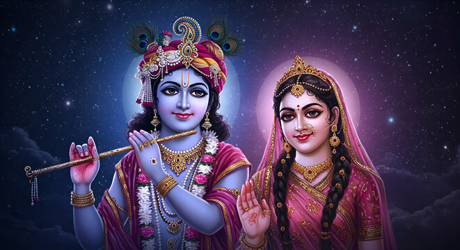 Divine duo Krishna and Radha celestial harmony
