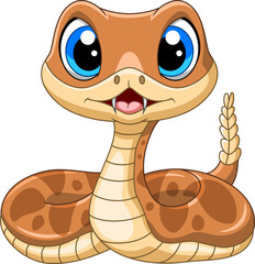 Illustration of Cute brown viper snake cartoon on white background