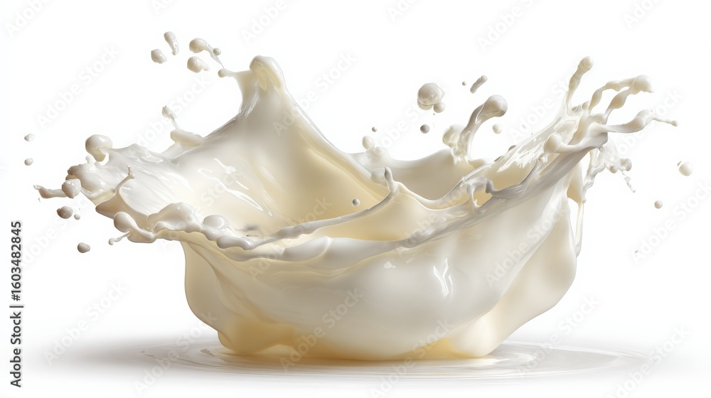 Poster high-resolution image captu a dynamic splash of creamy white liquid in mid-air with detailed droplet