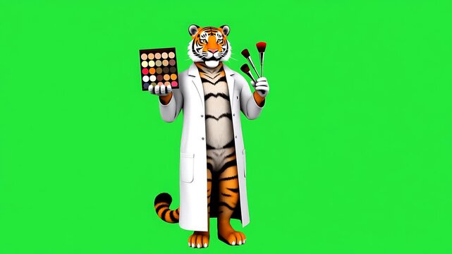 Tiger Makeup Artist:  Chroma Key Ready 3D Render