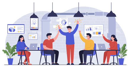 Team Celebrating Success with High Fives in Office.