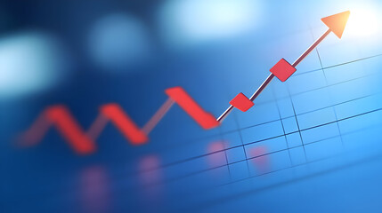 Abstract Red Upward Trend Graph on Blue Background